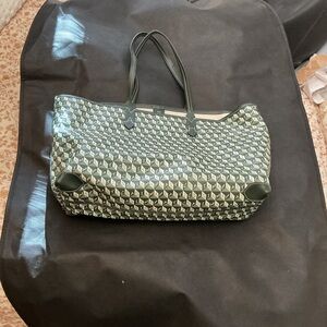 Anya Hindmarch Green Patterned Tote with Black Trim and Gold Hardware